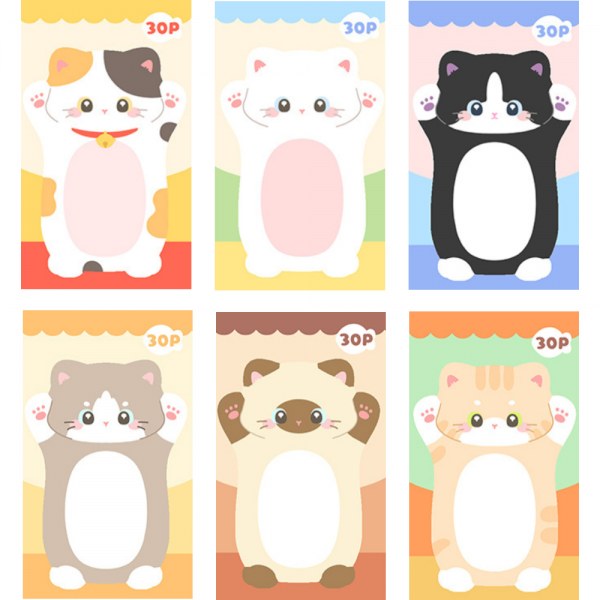 6種接着式猫動物ポストイット付箋メモ 粘着付箋メモ