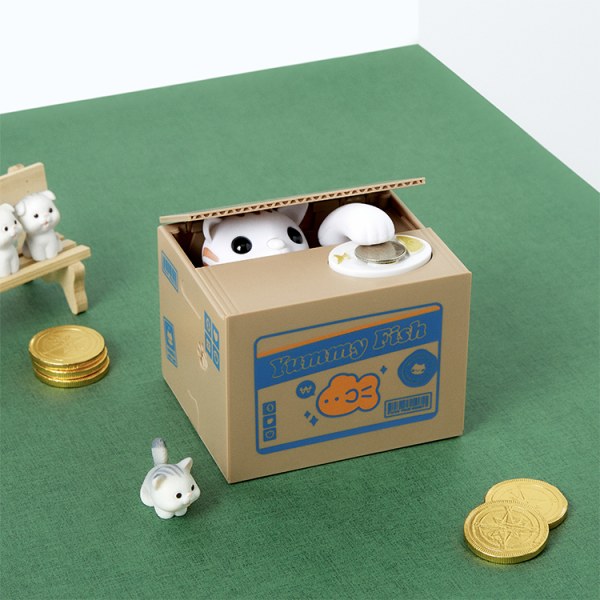 コインを拾う猫貯金箱
